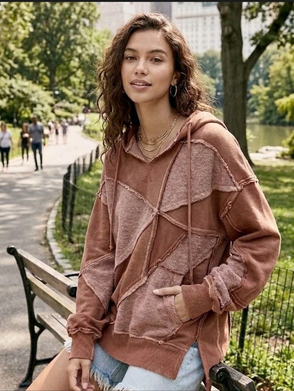 Free People We The Free Legacy Hoodie Large Oversized Patchwork Size: L - Picture 3 of 5